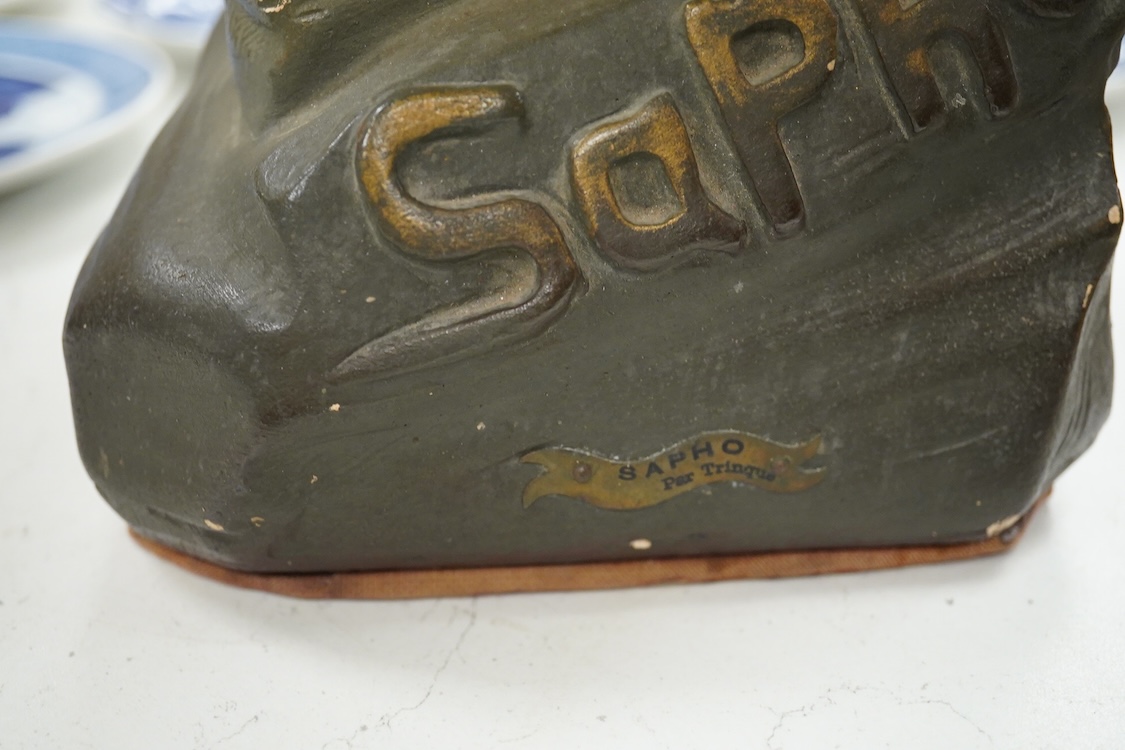 After Georges Trinque (1844-1930), a Art Nouveau terracotta ‘Sapho’ bust, 58cm high